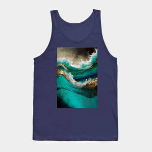 Elegant Abstract Ocean Art with Gold, Turquoise, and Silver Accents - style 4 Tank Top